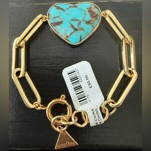 Anthropologie Serefina Gold Bracelet with Turquoise Heart Charm